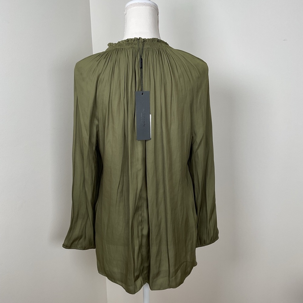 Halston Heritage Olive Green Long-Sleeve Silk Blouse - Picture 7 of 16